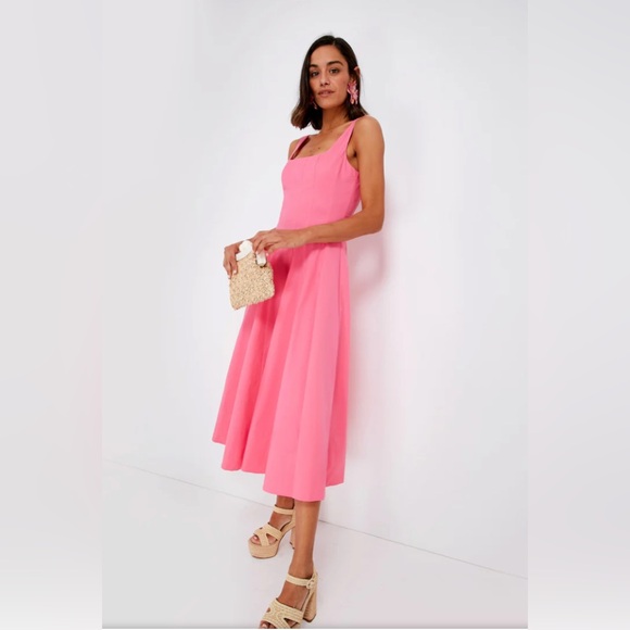 🩷 Staud Wells Midi Dress in Plumeria Pink - Picture 4 of 5